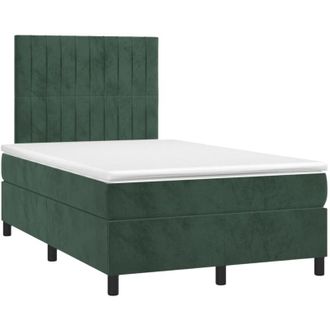 vidaXL Cama Box Spring Colch&oacute;n Y Led Terciopelo Verde Oscuro 120x200cm Vidaxl