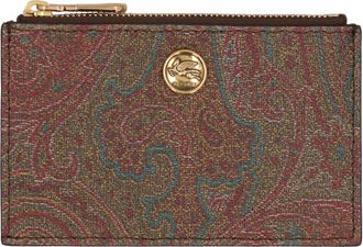 Etro Womens Card Holder Paisley Fabric Brown Cotton Wallets & Purses