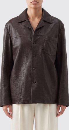 Saint Laurent Giacca-camicia corta in pelle di agnello con tasche a toppa