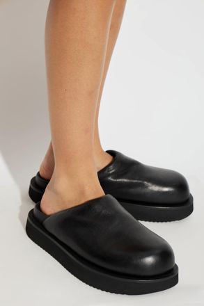 Rick Owens Leather Slides, Womens, Black