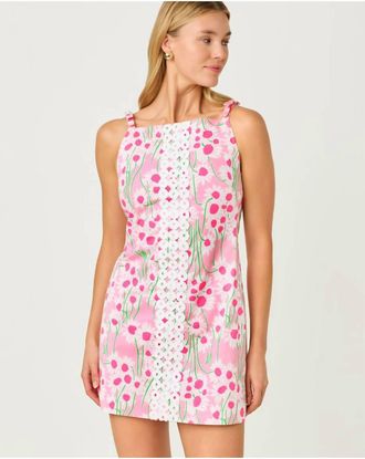 Lilly Pulitzer Delores Sleeveless Skirted Romper In Conch Shell Pink Sunny Daisies