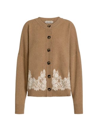 Alberta Ferretti Camel Cashmere Lace Cardigan