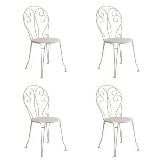 Dibor Set of 4 Vintage Antique White Outdoor Garden Furniture Bistro Chairs