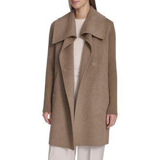 Kenneth Cole Rib Sleeve Mixed Media Coat in Nutmeg at Nordstrom, Size X-Small