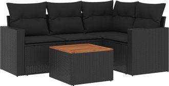 vidaXL Set De Muebles De Jard&iacute;n 5 Pzas Y Cojines Rat&aacute;n Sint&eacute;tico Negro Vidaxl