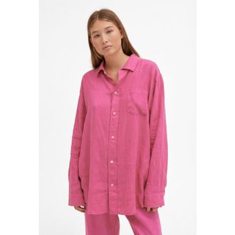 Desmond & Dempsey Lounge Pajama Shirt in Pink at Nordstrom, Size Medium Uk