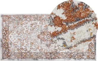 Beliani Alfombra Beige Marr&oacute;n 80 X 150 Cm Material Sint&eacute;tico Patr&oacute;n Oriental Retro Vayk