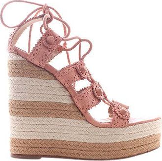 Balenciaga Suede & Raffia Candy Stripe Rockstud Wedges Size 39
