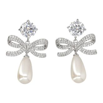Self Portrait Earrings, female, Gray, Size: ONE SIZE Crystal Bow Pearl Earrings