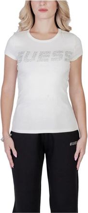 Guess Crystal Logo Tee Short Sleeve - Dames - T-shirts - Wit - S - Katoen - Tops