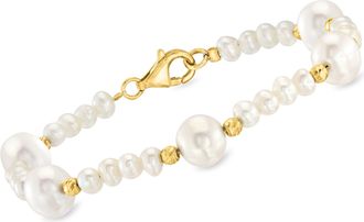 Ross-Simons 3.5-8.5mm Cultured Pearl Station Bracelet in 18kt Gold Over Sterling