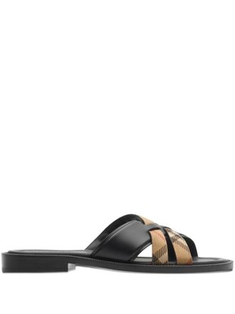 Burberry Drift crossover check leather sandals - Black