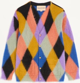 Valentino Cardigan Valentino In Lana Mohair Con Motivo Rhombelle Uomo MULTICOLOR L/X