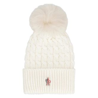 Moncler Wollen Mutze met Pompon - Dames - Hoeden - Wit - ONE Size - Wol - Accessoires