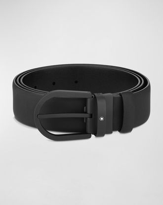 Montblanc Mens Tonal Horseshoe Buckle Leather Belt