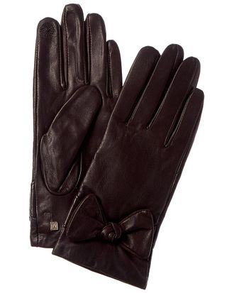 Bruno Magli Knotted Bow Cashmere-Lined Leather Gloves