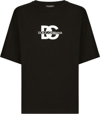 Dolce & Gabbana Neckline Logo Embroidered Black T-Shirt