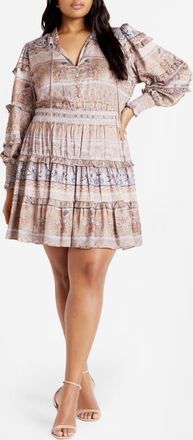 City Chic Leilany Long Sleeve Minidress in Print at Nordstrom, Size Xxl