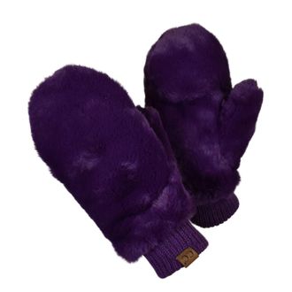 C.C Womens Faux Fur Wrist Length Fingerless Sherpa Lined Convertible Mittens Gloves, Purple, One Size