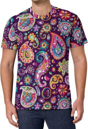 Generic Colorful Paisley Flowers Mens T-Shirts Casual Short Sleeve Fashion Tee Tops for Home Work 6XL