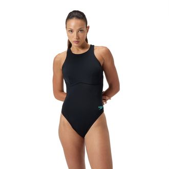 Speedo Badeanzug SPEEDO, Damen, Gr. 34, N-Gr, schwarz, Obermaterial: 100% Polyester, Badeanz&uuml;ge Badeanzug, hochgeschlossenes Racer-Design, mit Reissverschlus