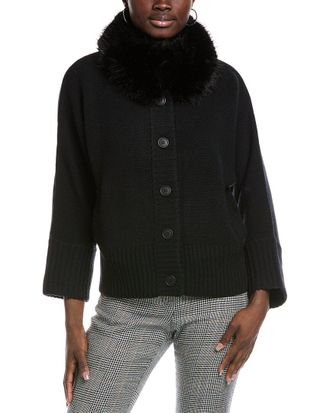 Fort&eacute; Cashmere Collared Wool & Cashmere-Blend Cardigan