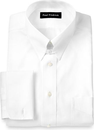 Paul Fredrick Slim Fit Non-iron Cotton Pinpoint Snap Tab Collar French Cuff Dress Shirt in White at Nordstrom, Size 15.5 - 33