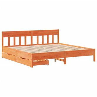 vidaXL Cama Sin Colch&oacute;n Madera Maciza De Pino Marr&oacute;n Cera 180x200 Cm Vidaxl
