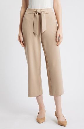 Anne Klein Tie Front Pull-On Wide Leg Crop Pants in Latte at Nordstrom, Size X-Small P