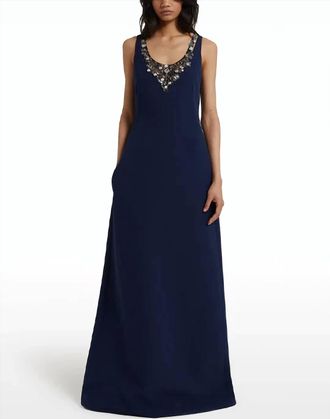 SAFiYAA Mariam V-Neck Aline Gown With Embellishment In Blue