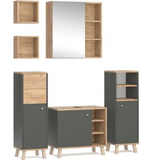 Vicco Set mobili bagno Senyo, Antracite, 5 parti, con ripiani