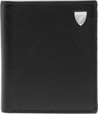 Aspinal of London logo-plaque saffiano billfold wallet - men - Calf Leather - One Size - Black