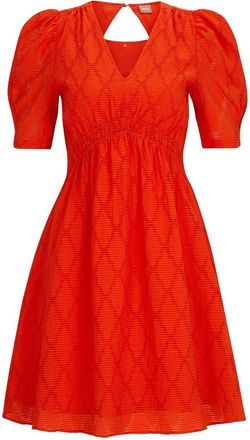 HUGO BOSS Womens Dizziano V-Neck Short Sleeve Knee Length Babydoll Dress in Orange - Size 6 UK