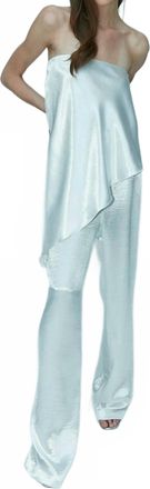 AIIFOS Alissa Wide Leg Pleated Pants In Metallic White