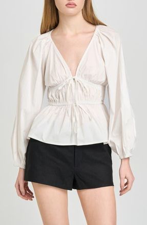 Wayf Jess Drawstring Stretch Cotton Poplin Top in Ivory at Nordstrom, Size X-Large