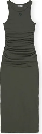 Ganni Green Soft Cotton Rib Tank Top Long Dress - Size S Organic