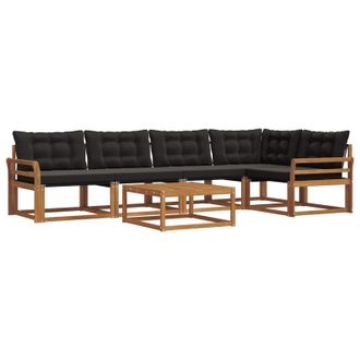 vidaXL Conjunto De Sof&aacute;s De Exterior Con Coj&iacute;n 6 Pcs Natural Y Negro Vidaxl