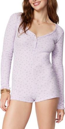 Florence By Mills Micro Thermal Long Sleeve Romper in Soft Millie Lav Garden Floral at Nordstrom Rack, Size X-Small