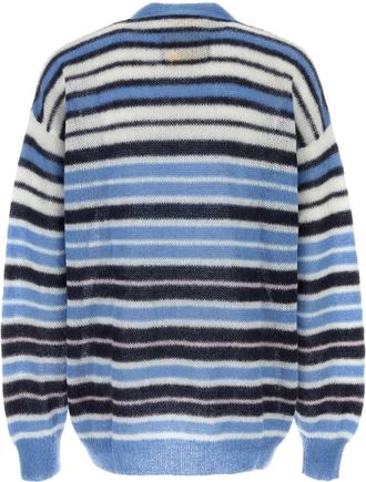 Marni Mens Striped Mohair Blend Cardigan Blue Nylon Wool