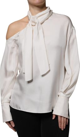 Brunello Cucinelli Beige Silk Ascot Collared Long Sleeves Womens Top (Pre-Owned)