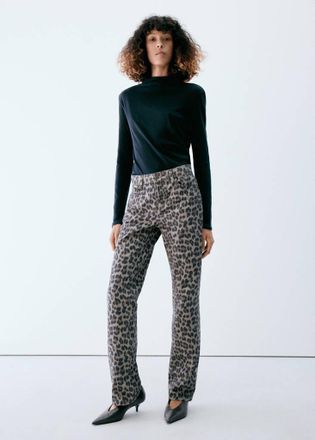 Mango Jeans dritti leopardati grigio denim - Donna - 36 - MANGO