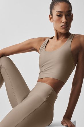 Alo | Airlift Super Sleek Bra Tank in Gravel Beige, Size: Medium