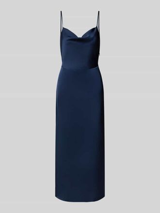 Vila Midikleid aus Satin mit Wasserfall-Ausschnitt Modell RAVENNA in Marine, Gr&ouml;&szlig;e 44