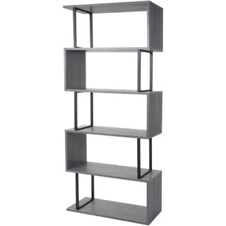 Hhg Estanter&iacute;a Hhg 091, Estanter&iacute;a De Pie, Estanter&iacute;a De Sal&oacute;n, 183x80cm Estructura 3d 5 Niveles, Gris, Metal Negro