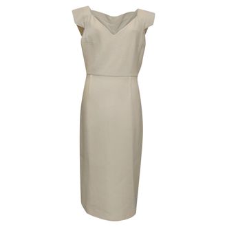 Roland Mouret V-Neck Midi Dress in Beige Wool