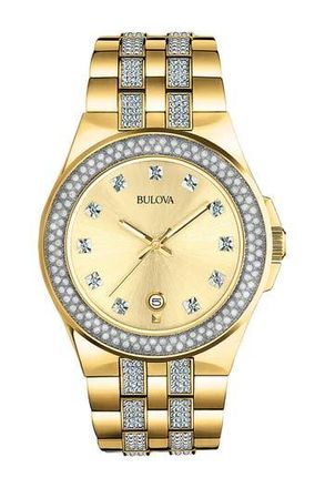 Bulova Mens Swarovski Crystal Accented Quartz Bracelet Watch, 42mm in Gold-Tone at Nordstrom Rack