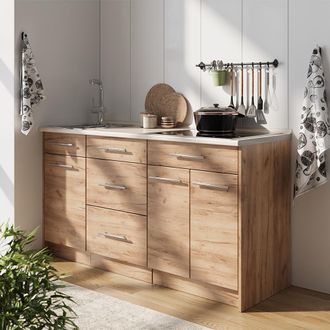 Vicco Bloque De Cocina Fame-line, Roble Dorado, 150 Cm, Et Antracita, Vicco