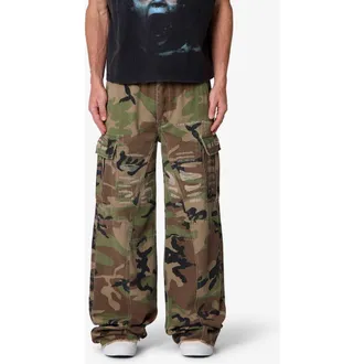 mnml Distressed Wide Leg Camo Cargo Pants at Nordstrom, Size 38