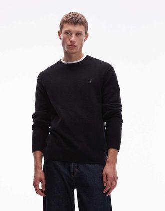 AllSaints Statten - Polo in maglia nera a maniche lunghe-Nero