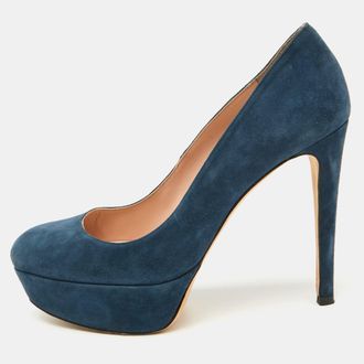 Stuart Weitzman Navy Blue Suede Platform Pumps Size 38.5